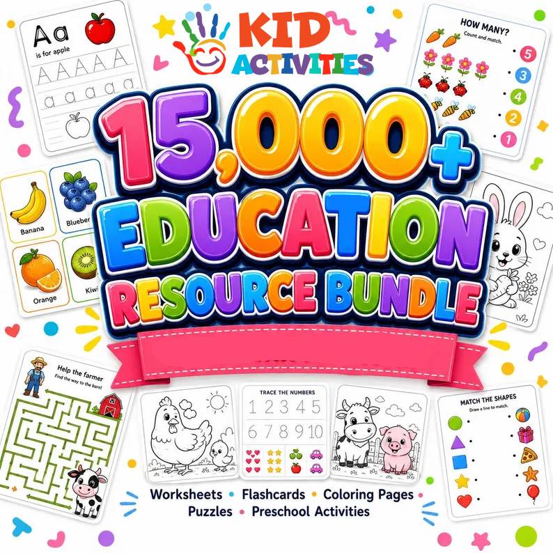 Mega Kids Learning Activities Bundle – 15,000+ Printable Educational Games & Worksheets