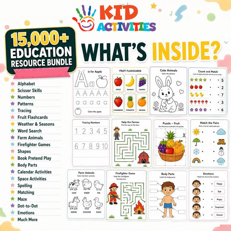 Mega Kids Learning Activities Bundle – 15,000+ Printable Educational Games & Worksheets